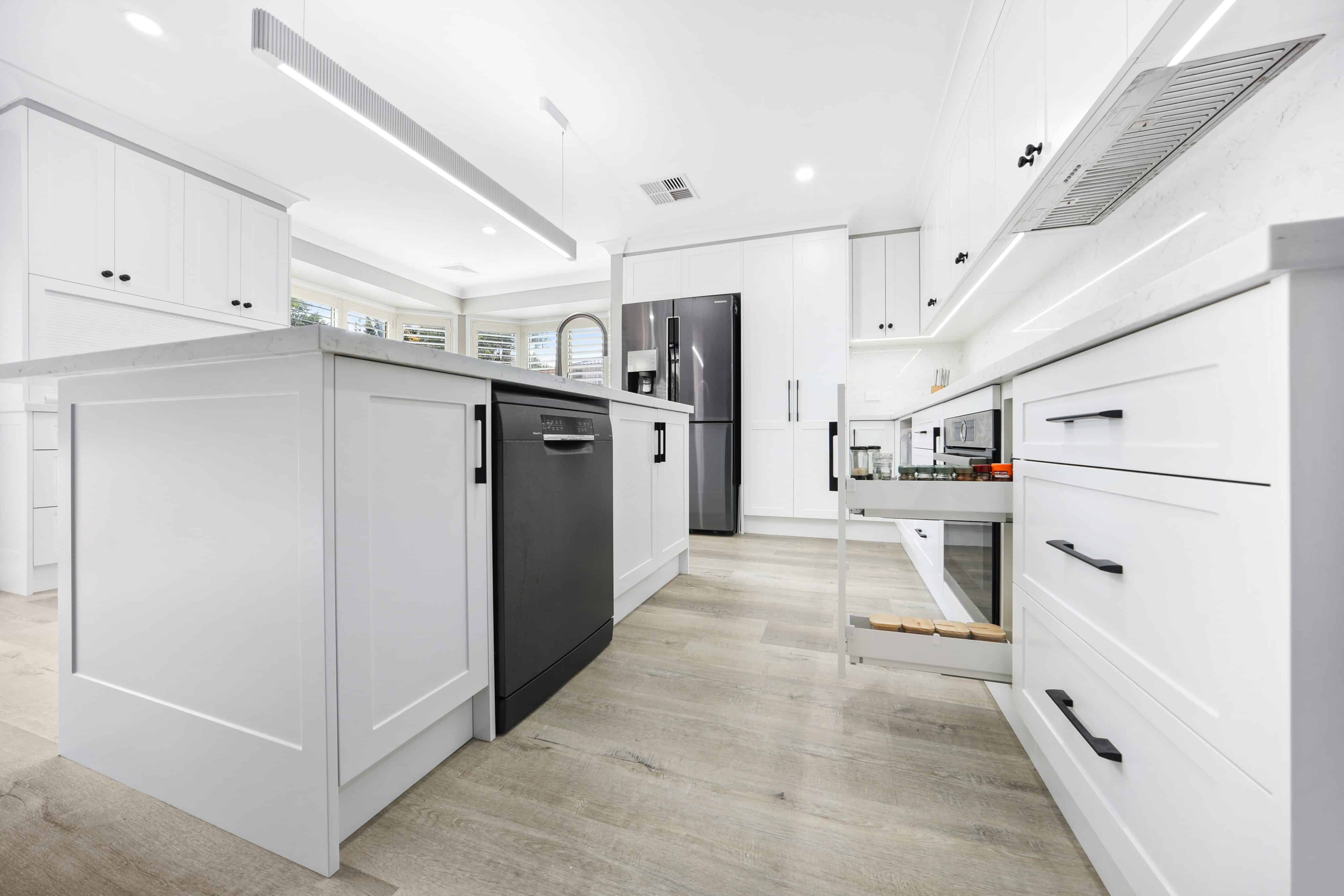 This is a range of hampton style kitchens after renovation by AJB Kitchens. Project location is in Kellyville