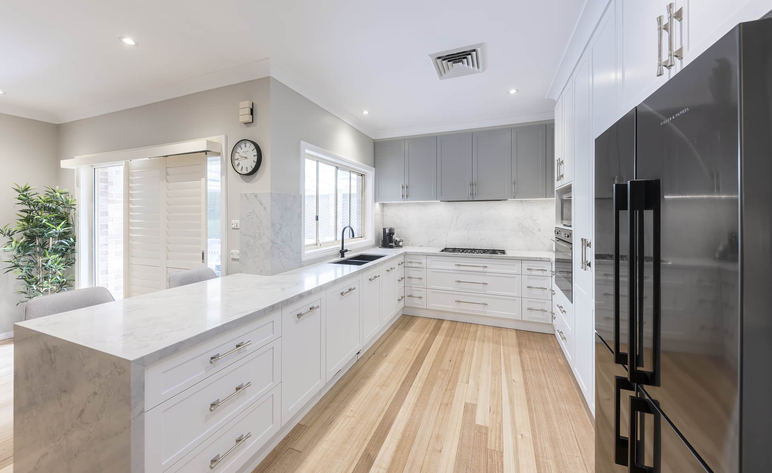 This is a range of hampton style kitchens after renovation by AJB Kitchens. Project location is in Cherrybrook